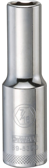 DeWALT DWMT89532OSP Drive Socket, 7/16 in Socket, 1/2 in Drive, 6-Point, Vanadium Steel, Polished Chrome